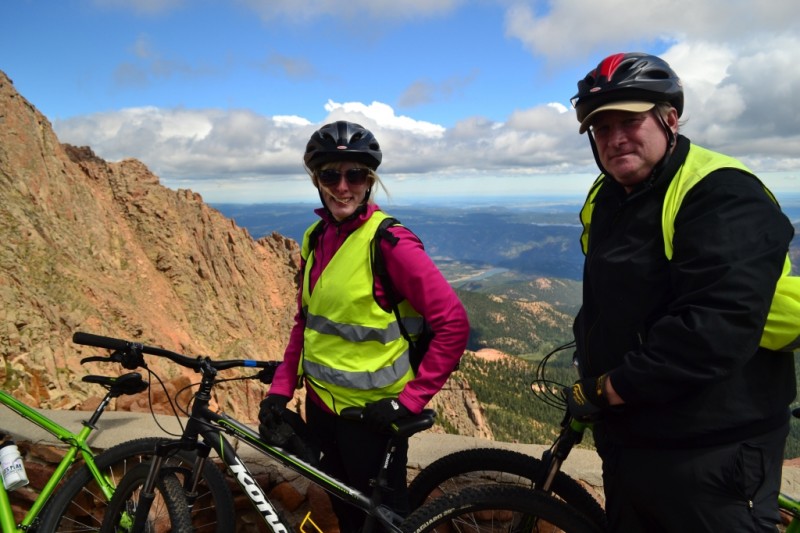 Taking in the scenery at about 13,500 feet. We had just enjoyed an amazing first section of steep downhill from Pikes Peak Summit. 